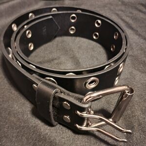 Women's Black Faux Leather Belt with Silver Buckle